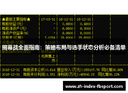 揭幕战全面指南：策略布局与选手状态分析必备清单